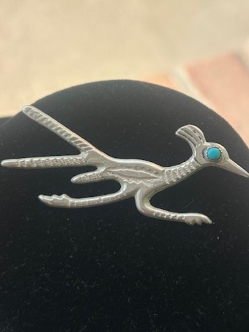 Sterling Silver ROAD RUNNER Native American Turquoise Brooch - Picture 5 of 11